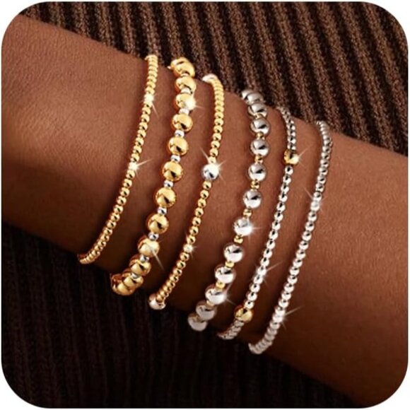 Women's Layered Elastic Stretch Beaded Bracelets Bracelet Set Size of 6.5inch - Picture 1 of 9